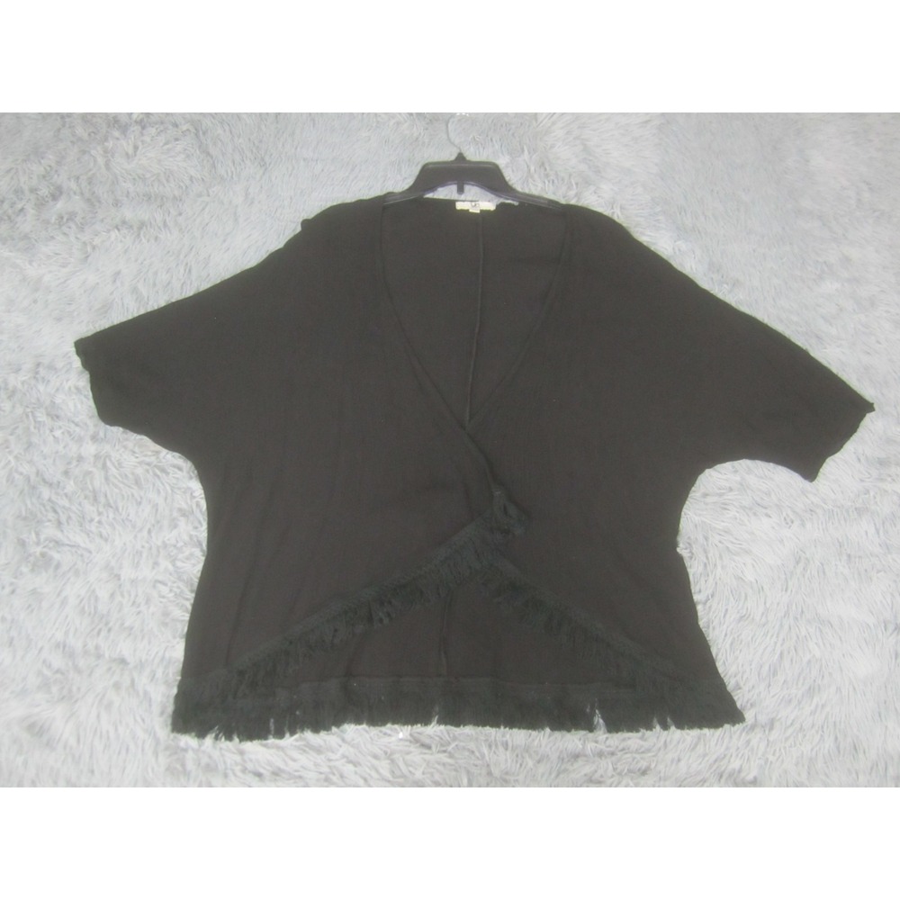 YA Los Angeles Duster Top Womens One Size Black Open Front Fringe Bottom‎